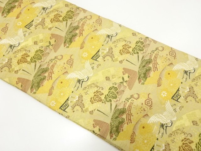 JAPANESE KIMONO / ANTIQUE MARU OBI / WOVEN CRANE / FLOWER / CLASSICAL 